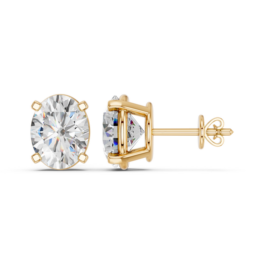 Oval Lab Diamond Solitaire Stud in 14K Yellow Gold – side view