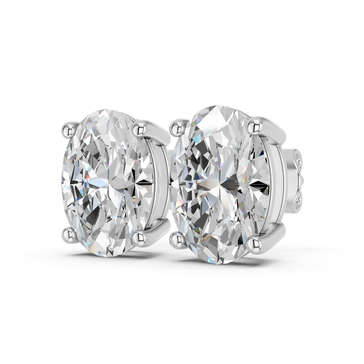 Oval Lab Diamond Solitaire Stud in 14K White Gold – angled view
