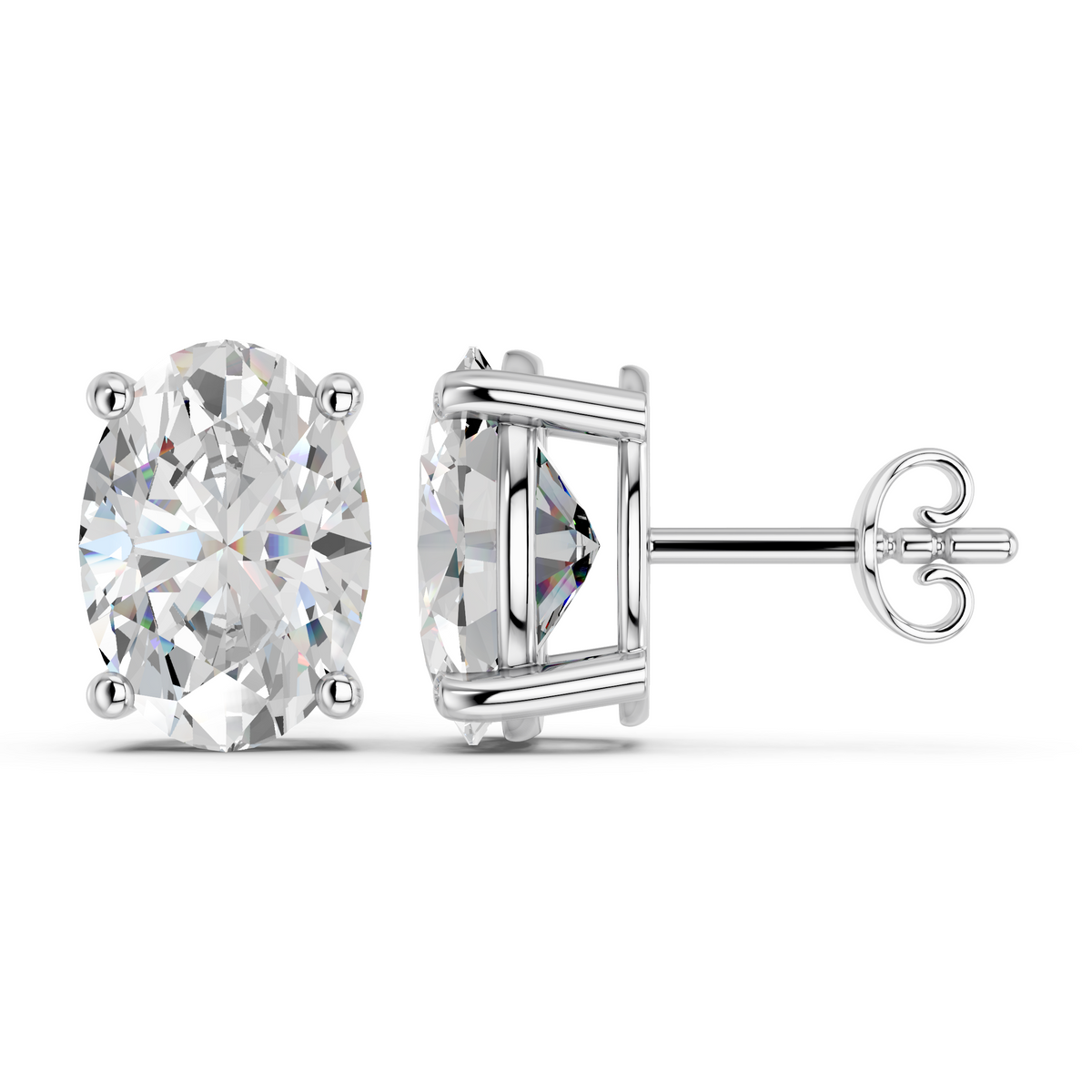 Oval Lab Diamond Solitaire Stud in 14K White Gold – side view