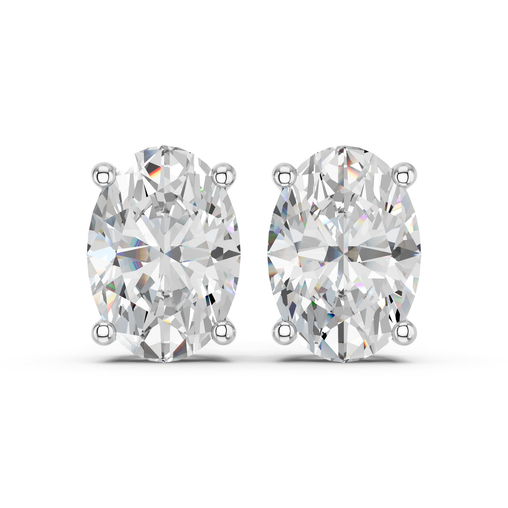 Oval Lab Diamond Solitaire Stud in 14K White Gold – top view