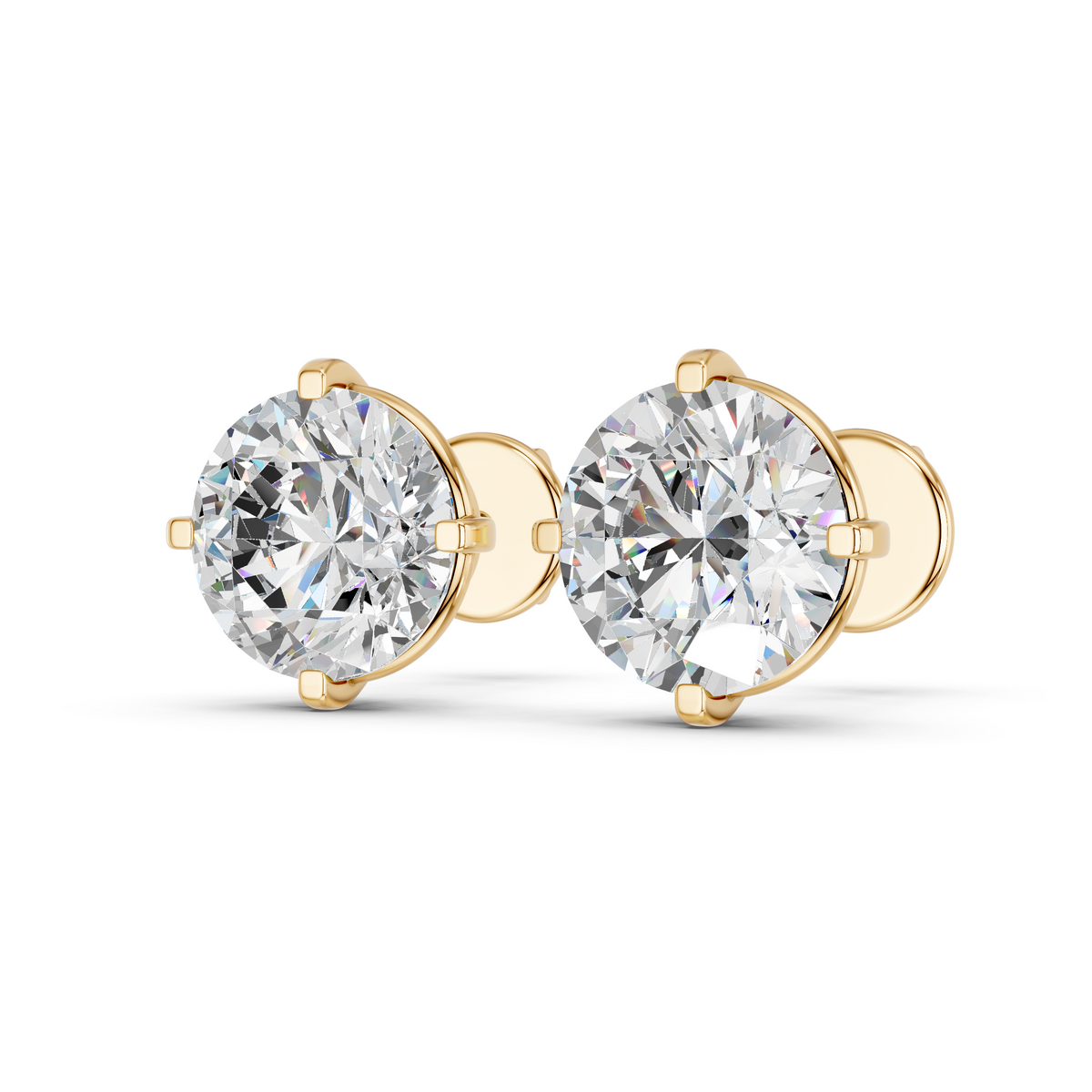Round Lab Diamond Solitaire Stud in 14K Yellow Gold – angled view