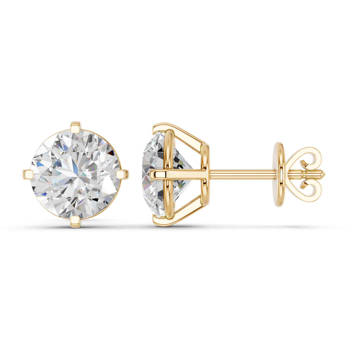 Round Lab Diamond Solitaire Stud in 14K Yellow Gold – side view
