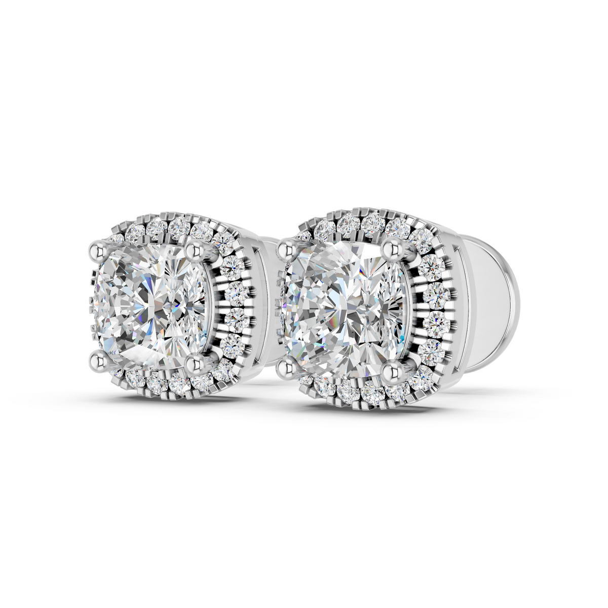 Cushion Lab Diamond Halo Stud in 14K White Gold – angled view