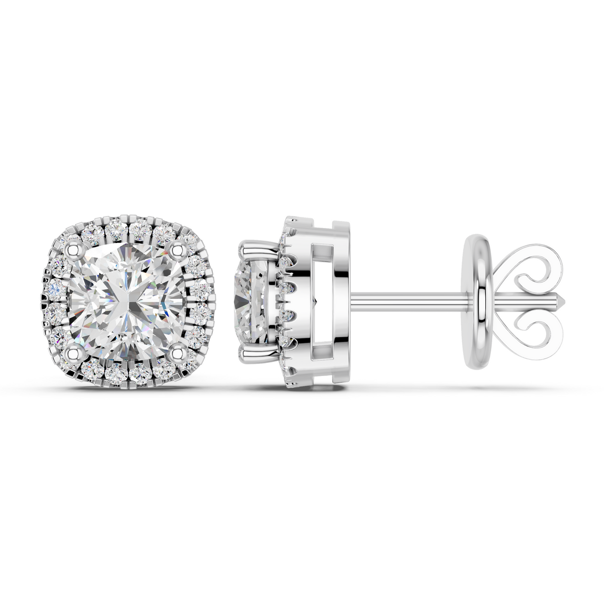 Cushion Lab Diamond Halo Stud in 14K White Gold – side view