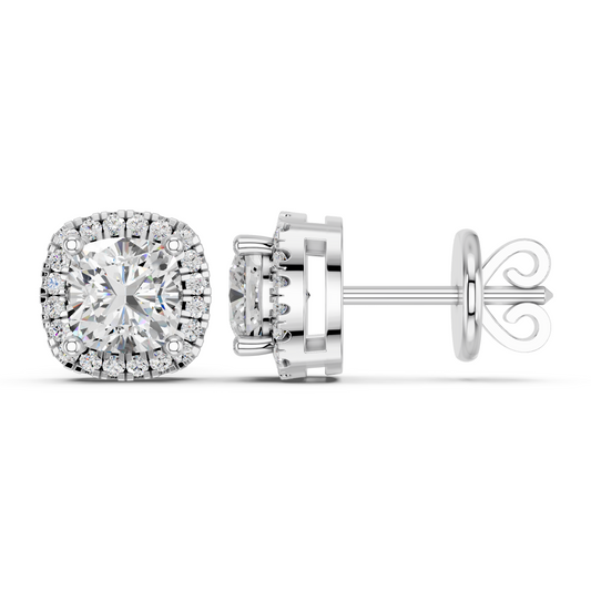 Cushion Lab Diamond Halo Stud in 14K White Gold – side view