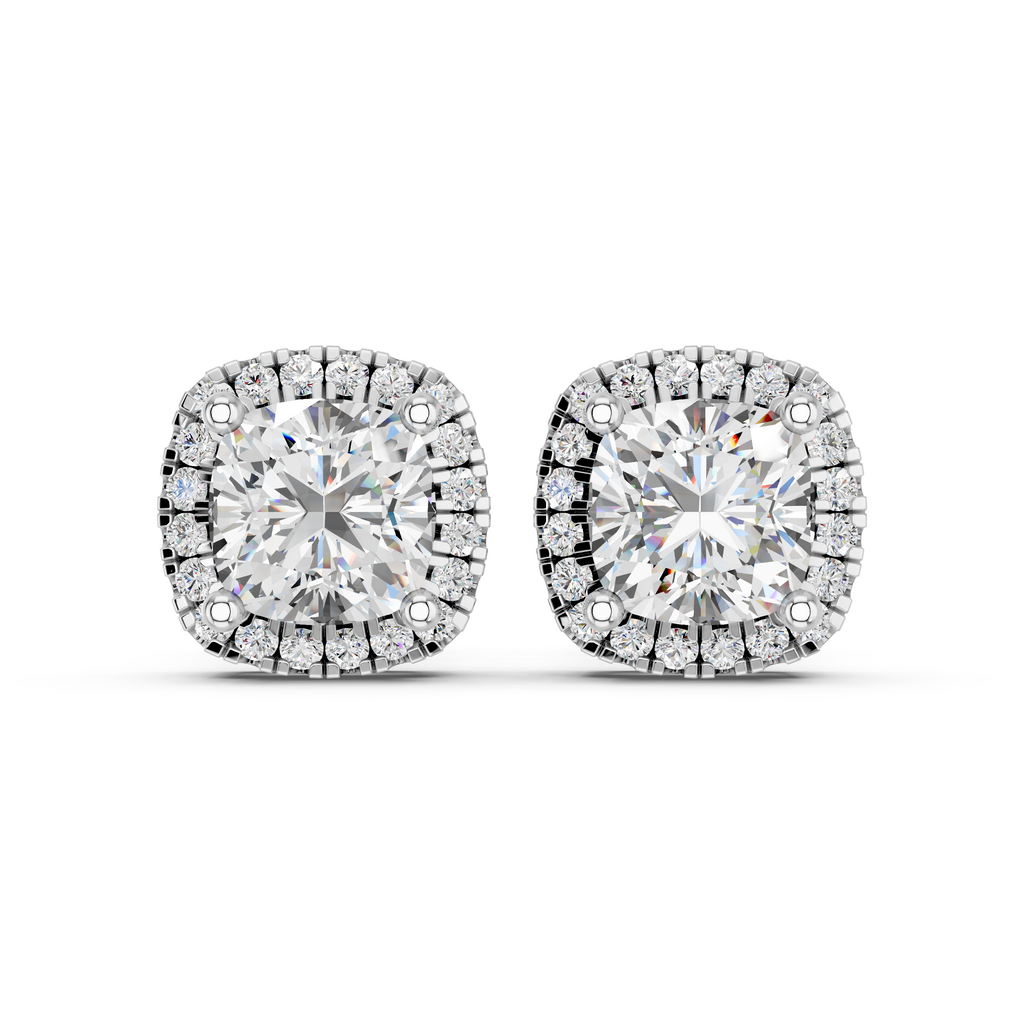 Cushion Lab Diamond Halo Stud in 14K White Gold – top view