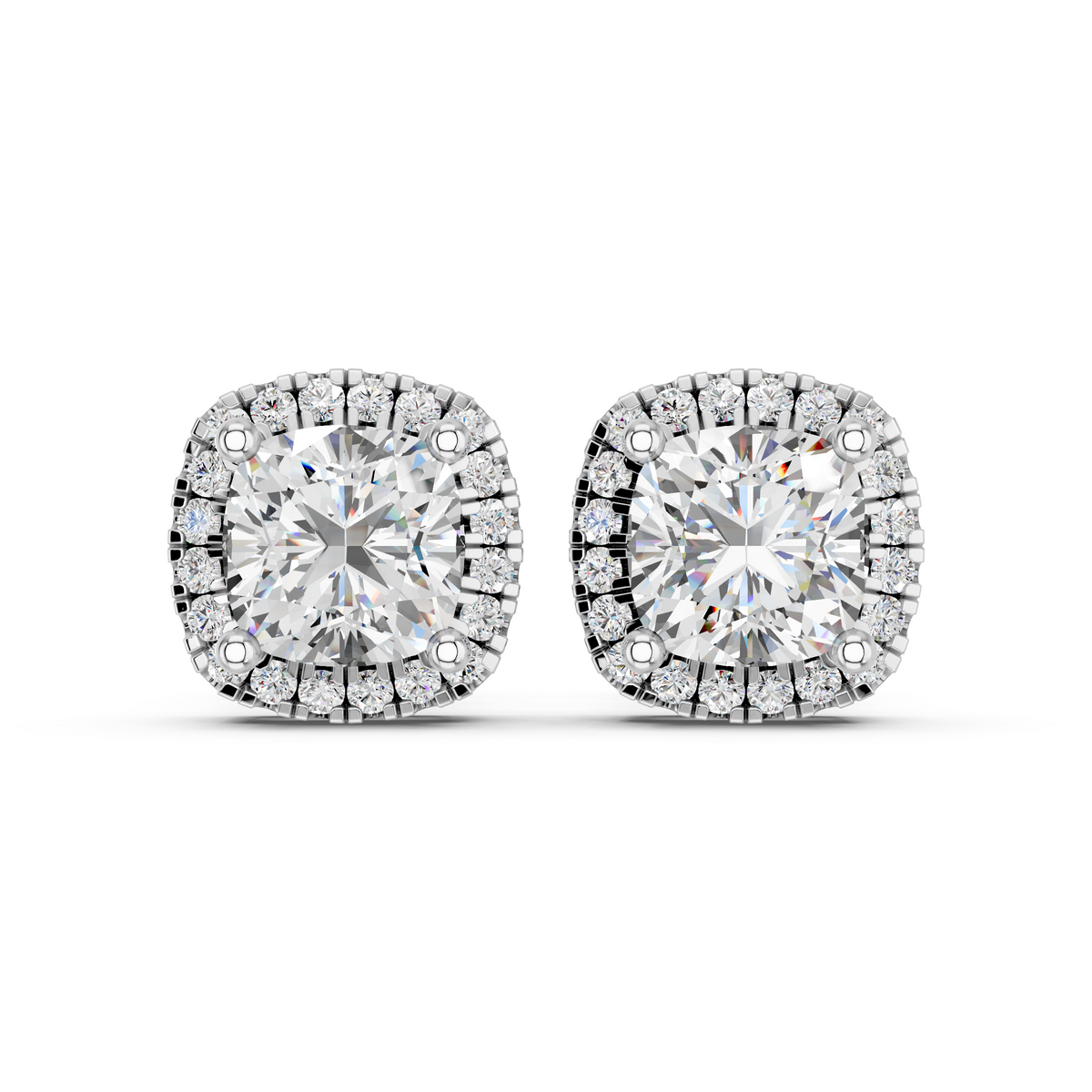 Cushion Lab Diamond Halo Stud in 14K White Gold – top view