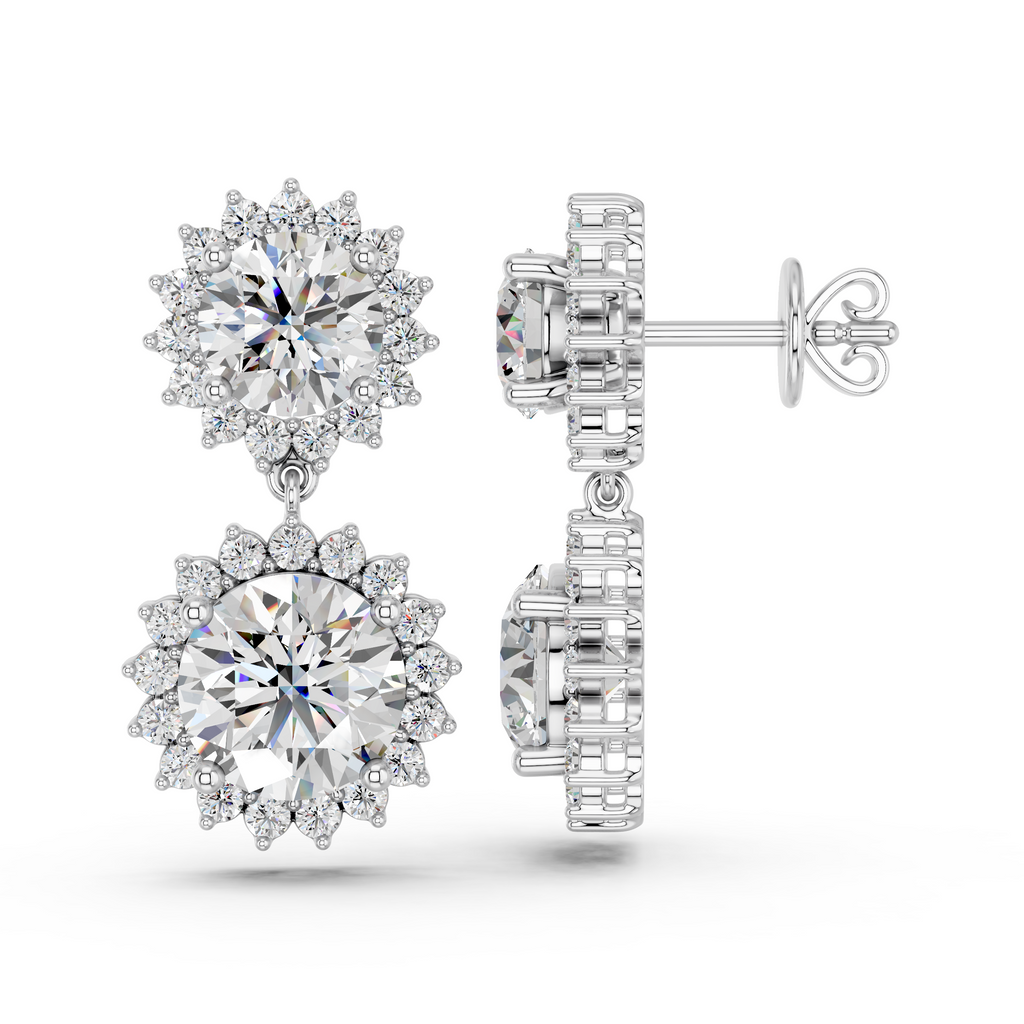 Round Lab Diamond Dangle Drop Earring in 14K White Gold – side view