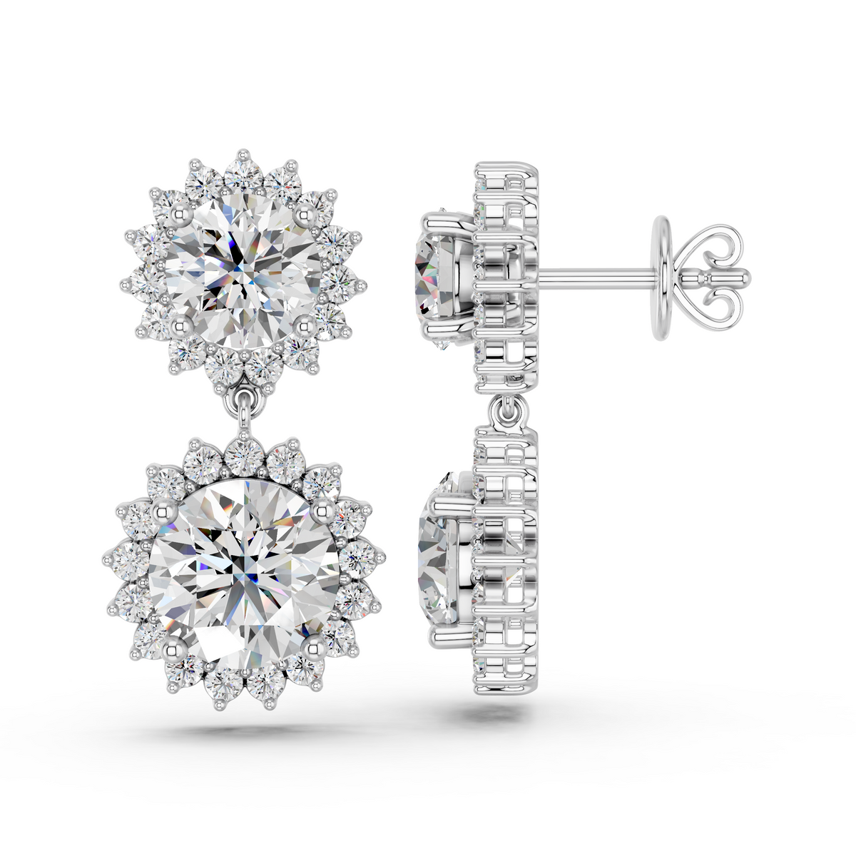 Round Lab Diamond Dangle Drop Earring in 14K White Gold – side view