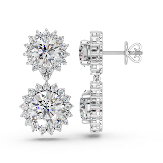 Round Lab Diamond Dangle Drop Earring in 14K White Gold – side view
