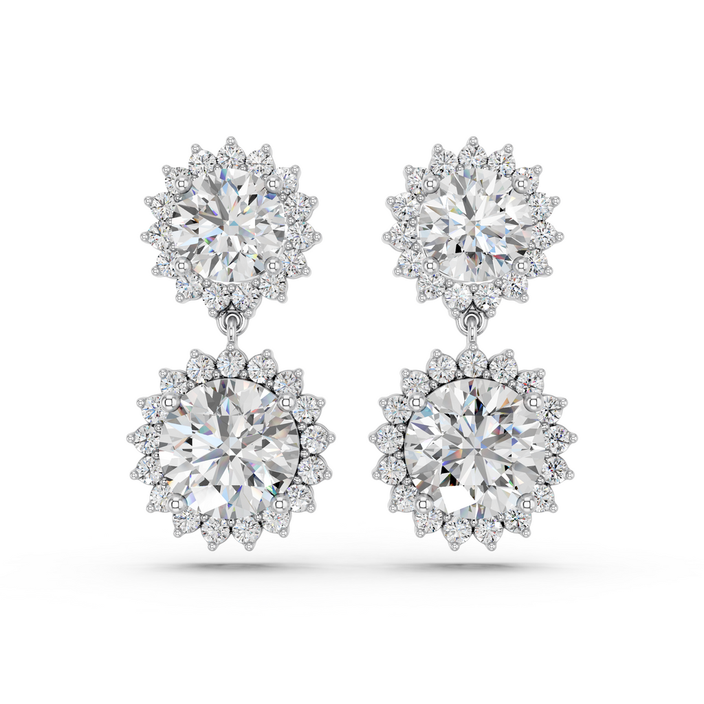 Round Lab Diamond Dangle Drop Earring in 14K White Gold – top view