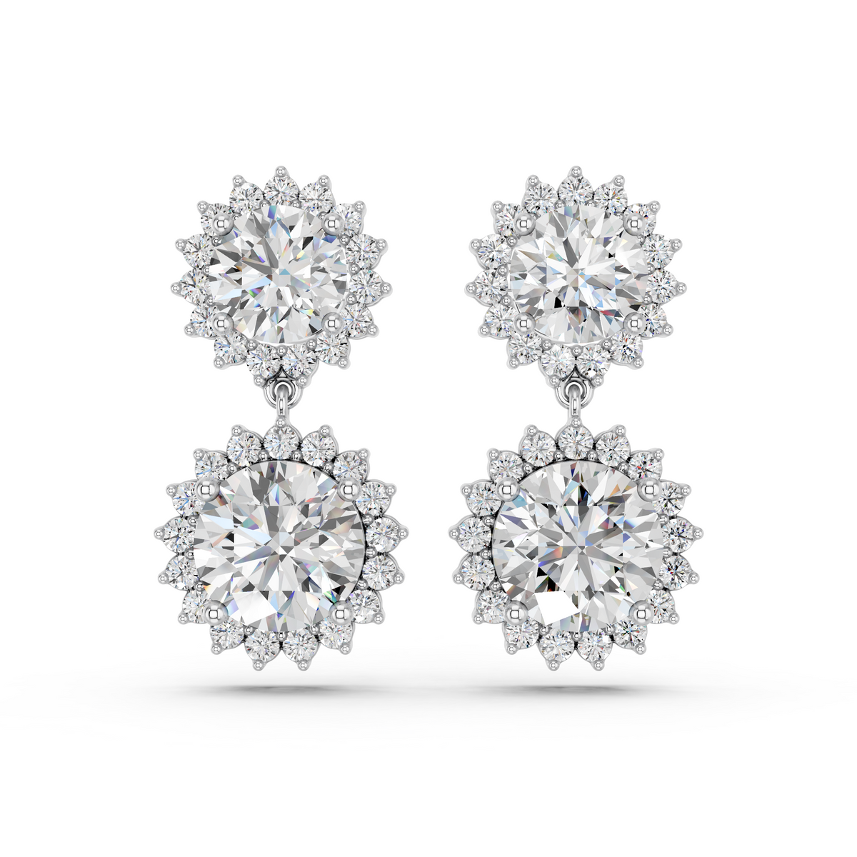 Round Lab Diamond Dangle Drop Earring in 14K White Gold – top view