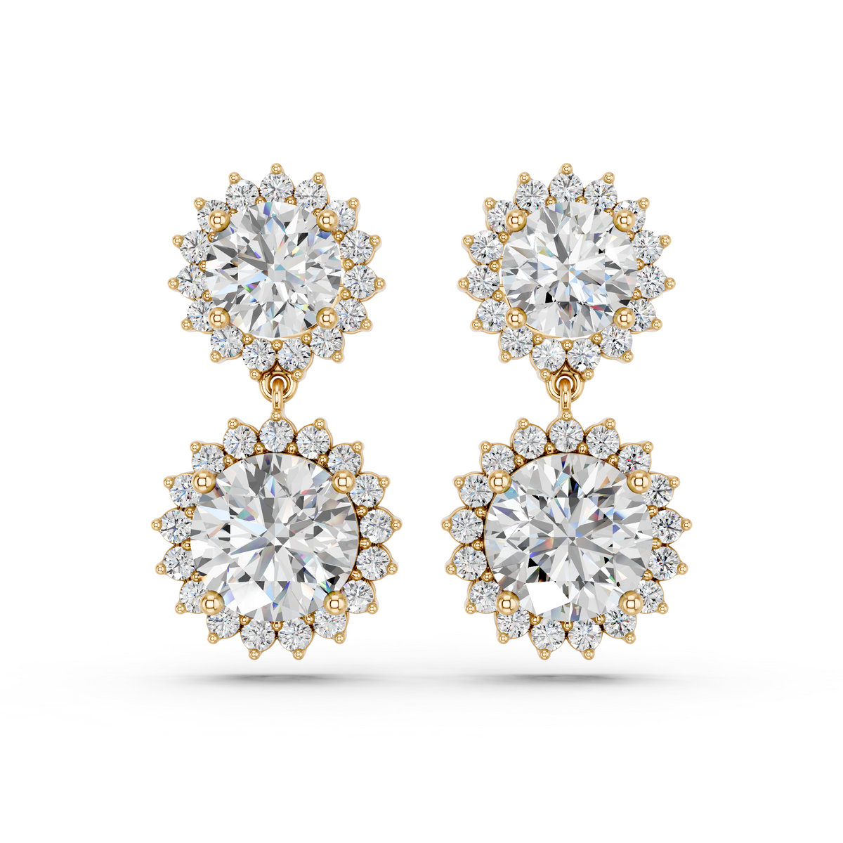 Round Lab Diamond Dangle Drop Earring in 14K Yellow Gold – top view