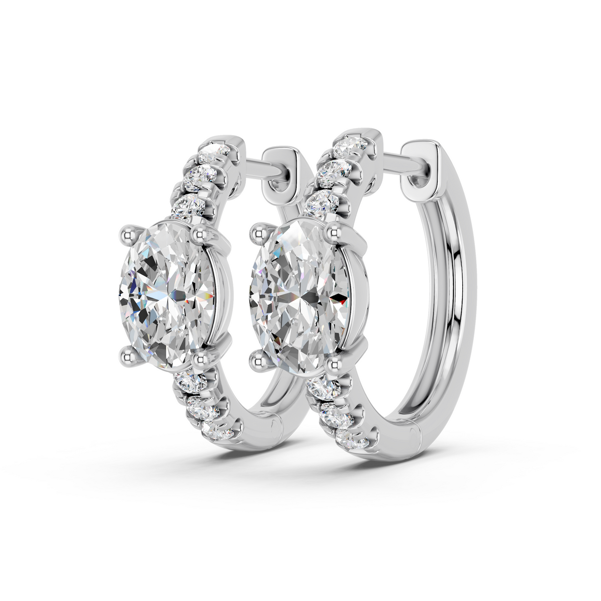 Oval Lab Diamond Hoop Earring in 14K White Gold – angled view