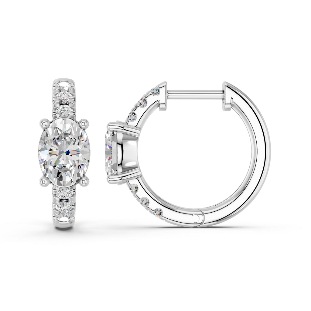 Oval Lab Diamond Hoop Earring in 14K White Gold – side view