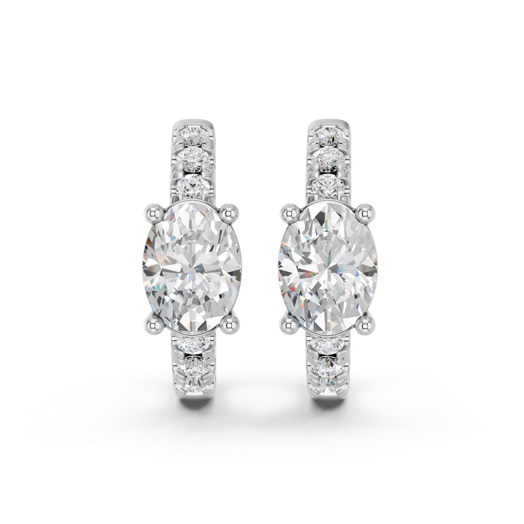 Oval Lab Diamond Hoop Earring in 14K White Gold – top view
