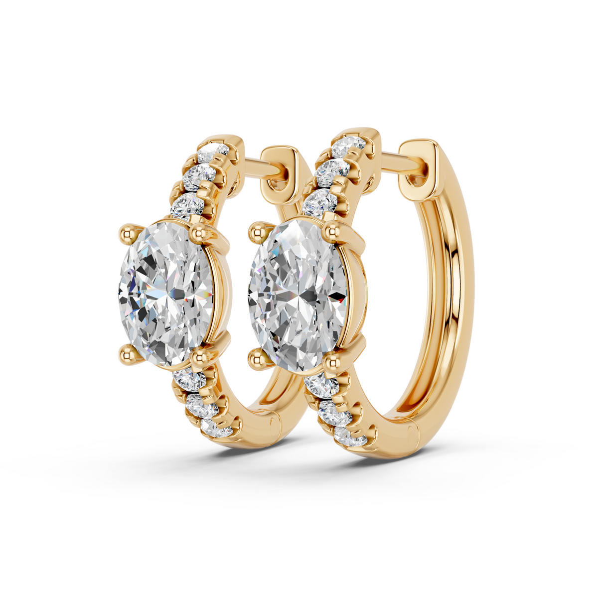 Oval Lab Diamond Hoop Earring in 14K Yellow Gold – angled view