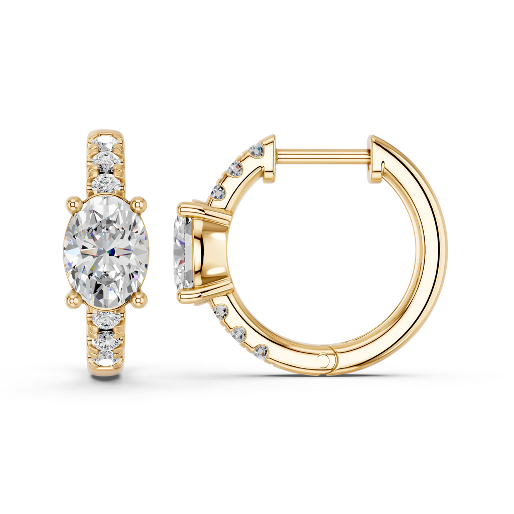Oval Lab Diamond Hoop Earring in 14K Yellow Gold – side view
