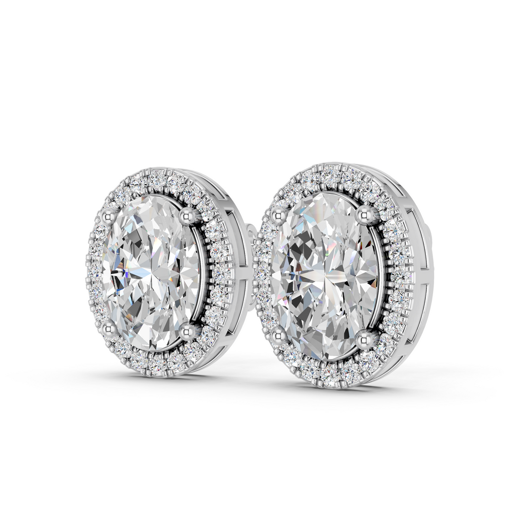 Oval Lab Diamond Halo Stud in 14K White Gold – angled view
