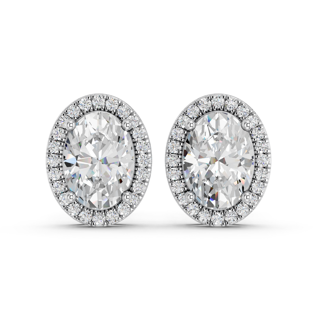 Oval Lab Diamond Halo Stud in 14K White Gold – front view