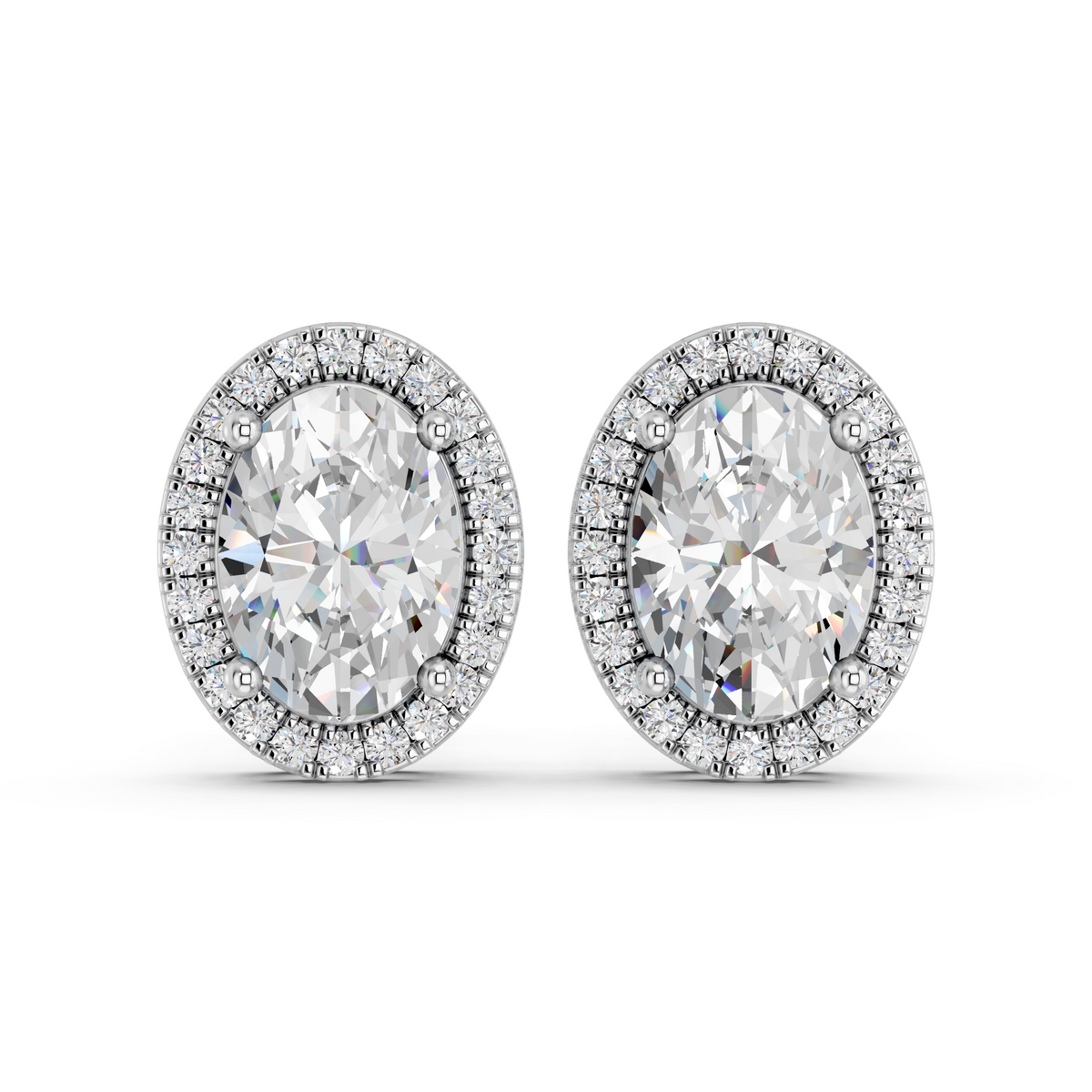 Oval Lab Diamond Halo Stud in 14K White Gold – front view