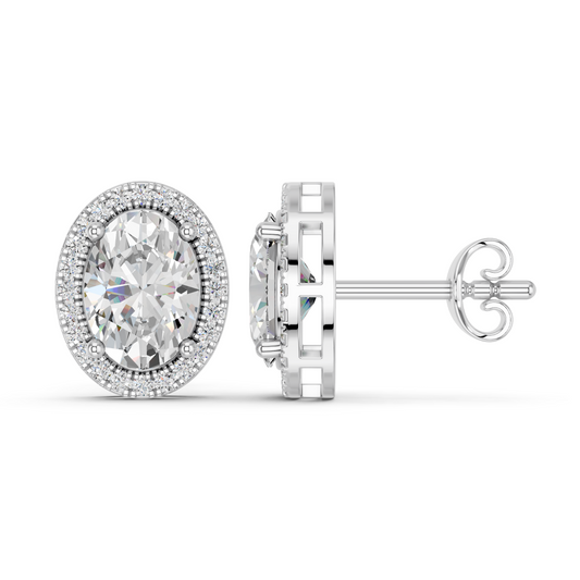 Oval Lab Diamond Halo Stud in 14K White Gold – side view