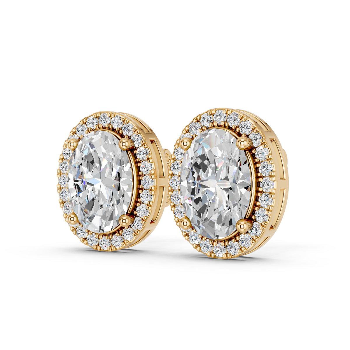 Oval Lab Diamond Halo Stud in 14K Yellow Gold – angled view