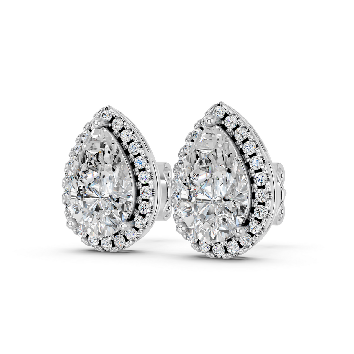 Pear Lab Diamond Halo Stud in 14K White Gold – angled view