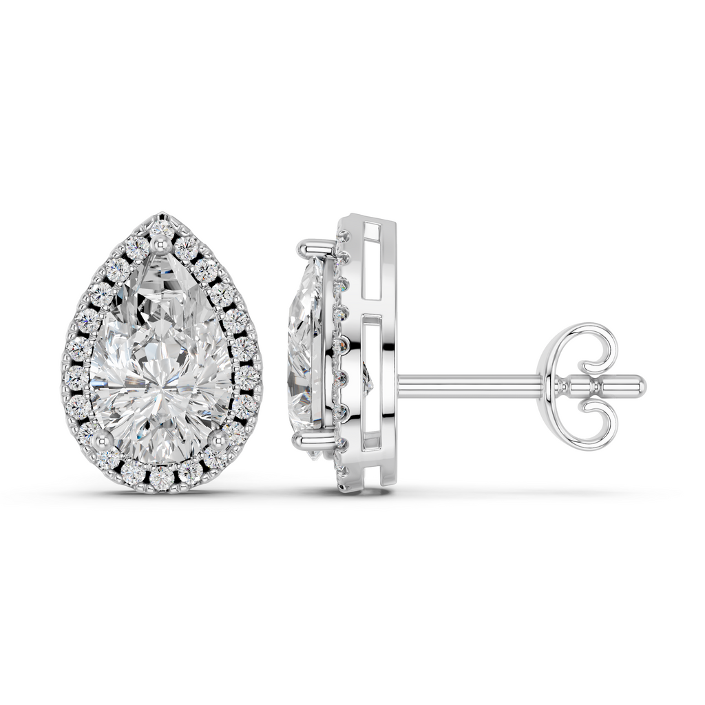 Pear Lab Diamond Halo Stud in 14K White Gold – side view