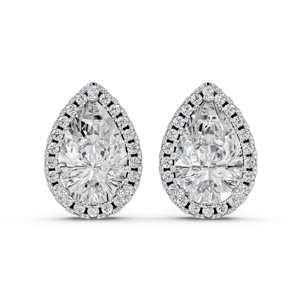 Pear Lab Diamond Halo Stud in 14K White Gold – top view