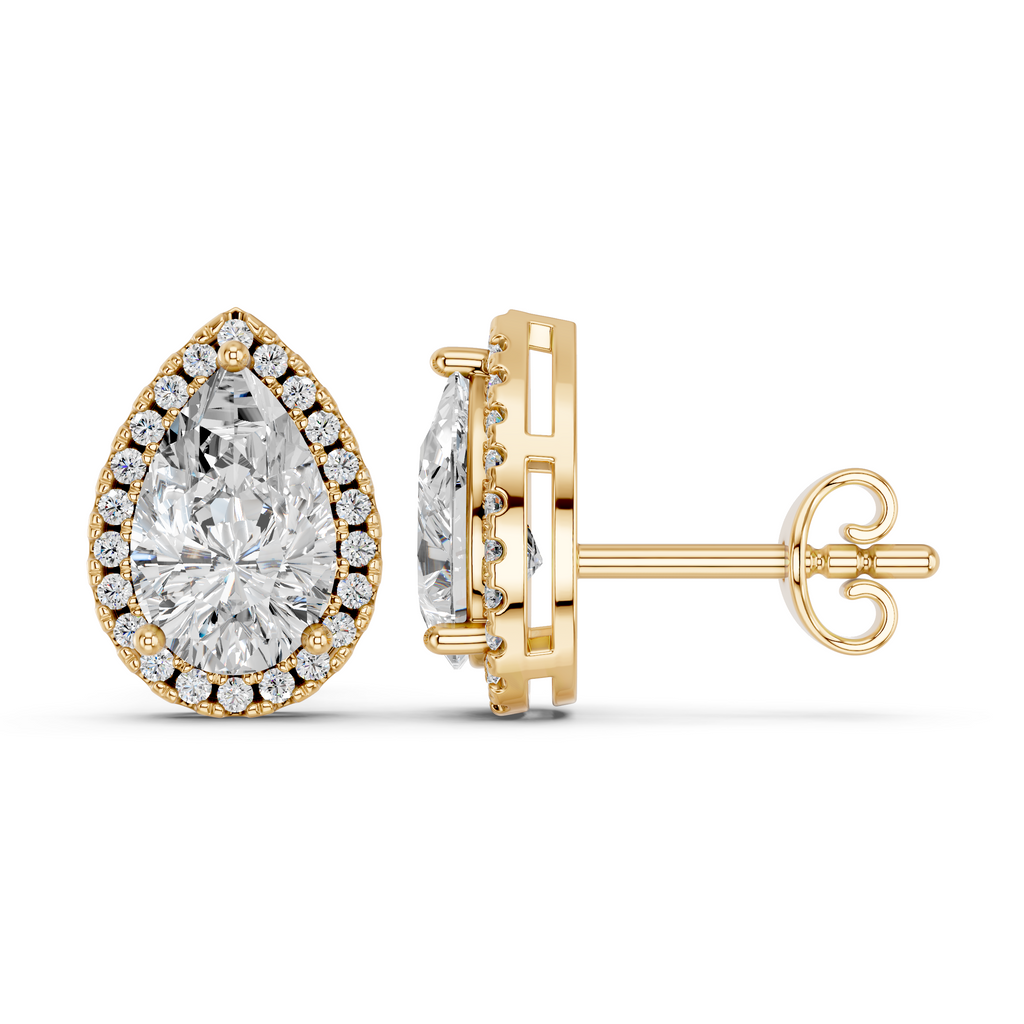 Pear Lab Diamond Halo Stud in 14K Yellow Gold – side view