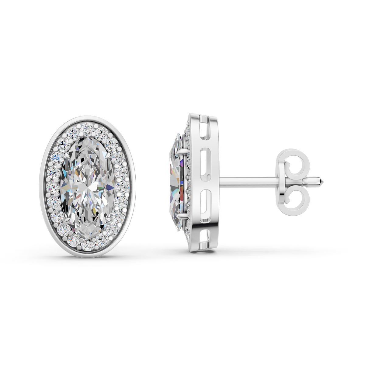 Moval Lab Diamond Halo Stud in 14K White Gold – side view