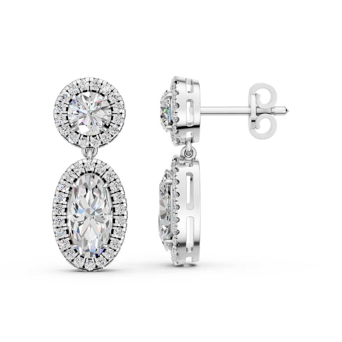 Moval Lab Diamond Dangle Drop Earring in 14K White Gold – side view