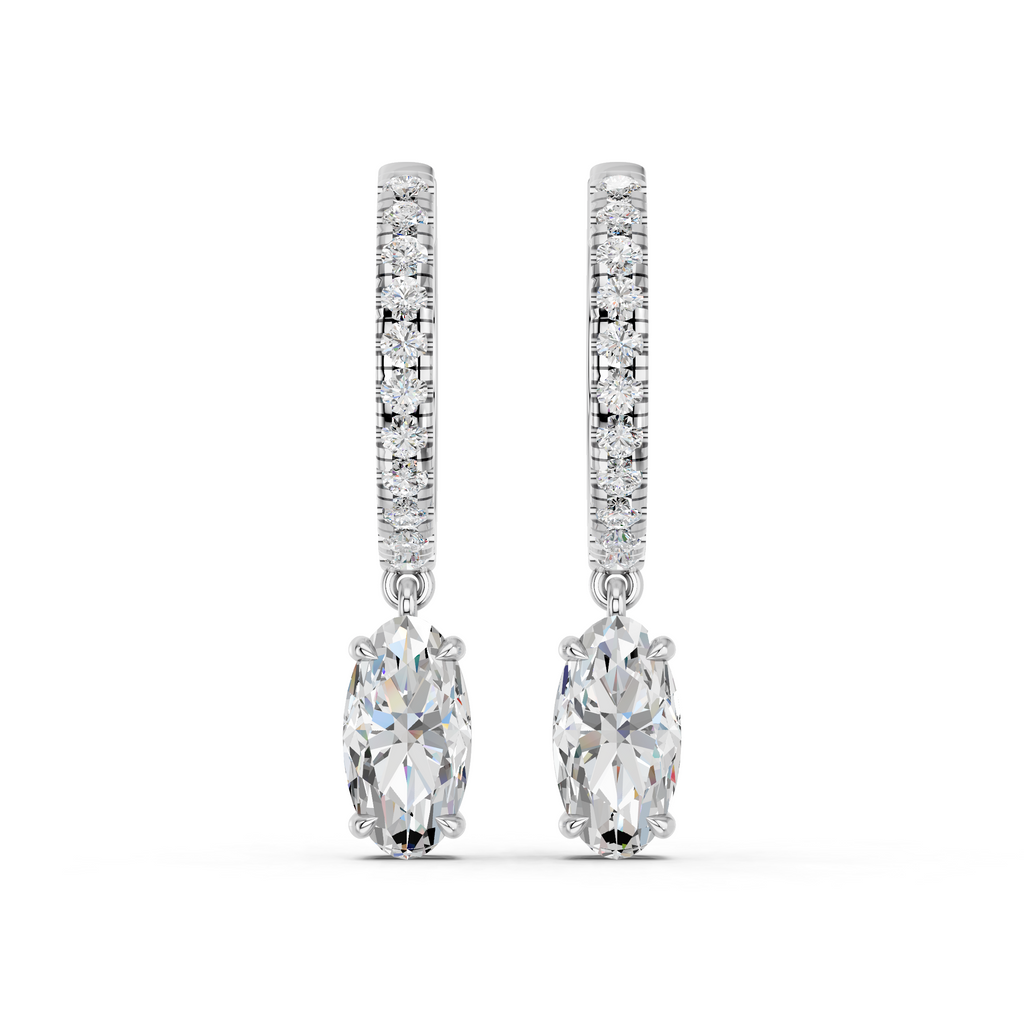 Moval Lab Diamond Dangle Drop Hoop Earring in 14K White Gold – top view
