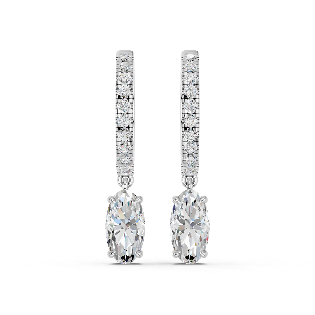 Moval Lab Diamond Dangle Drop Hoop Earring in 14K White Gold – top view