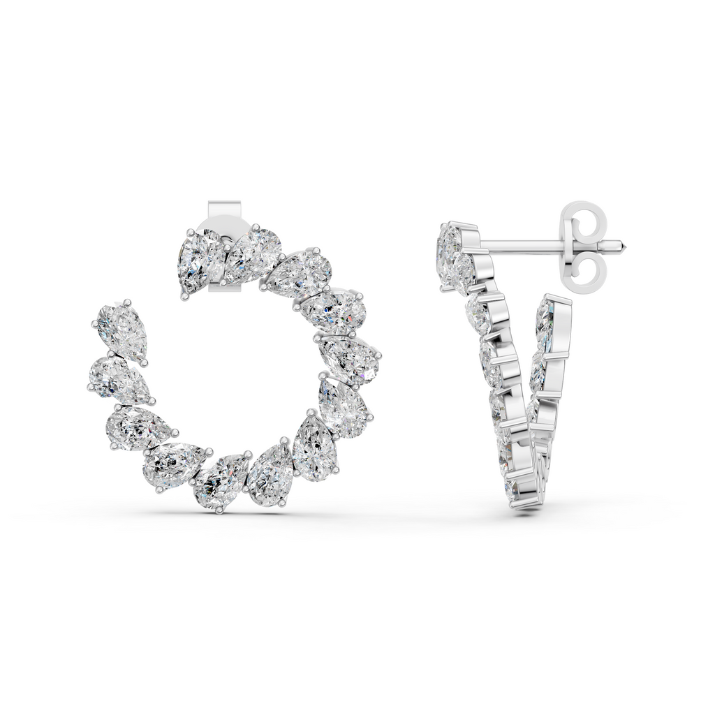 Pear Lab Diamond Front To Back Fashion Earring in 14K White Gold – side view