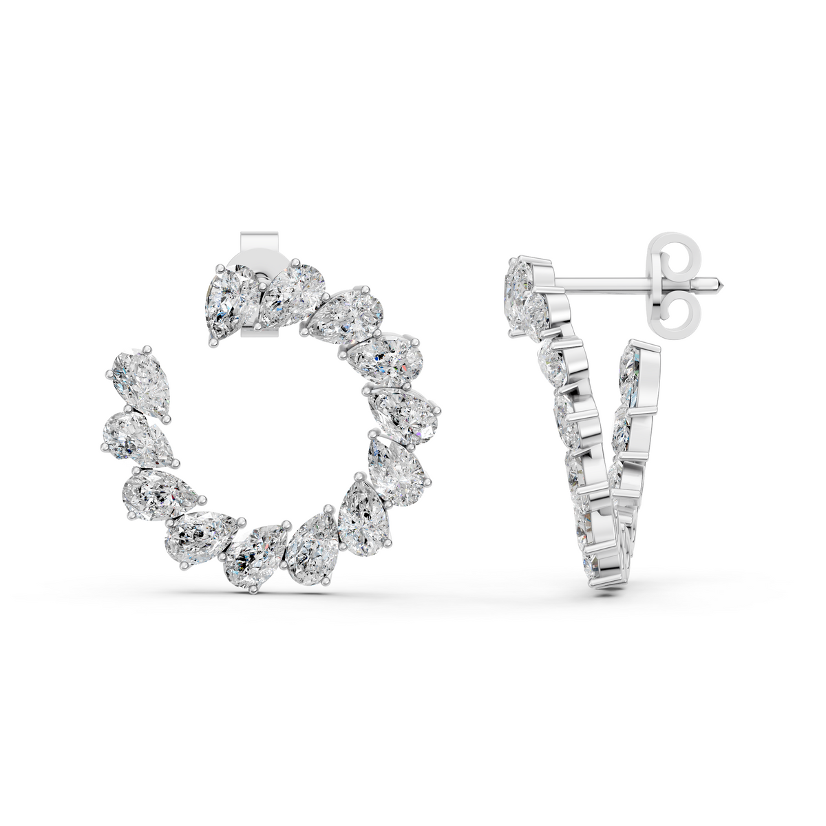 Pear Lab Diamond Front To Back Fashion Earring in 14K White Gold – side view