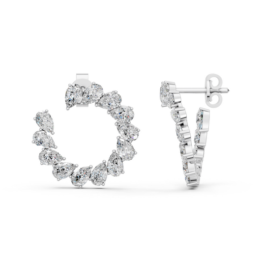Pear Lab Diamond Front To Back Fashion Earring in 14K White Gold – side view