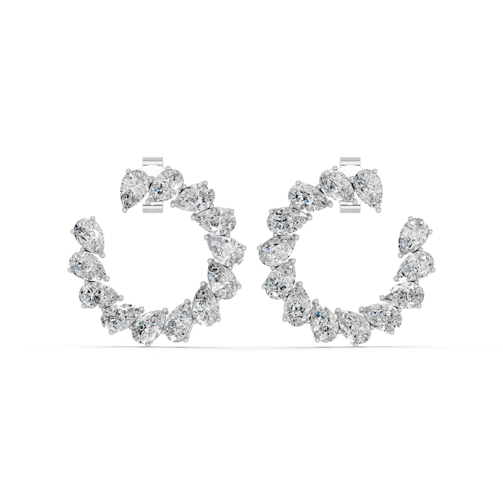 Pear Lab Diamond Front To Back Fashion Earring in 14K White Gold – top view