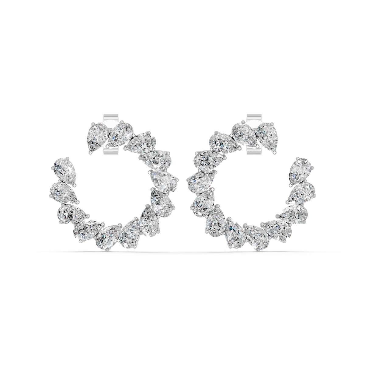Pear Lab Diamond Front To Back Fashion Earring in 14K White Gold – top view