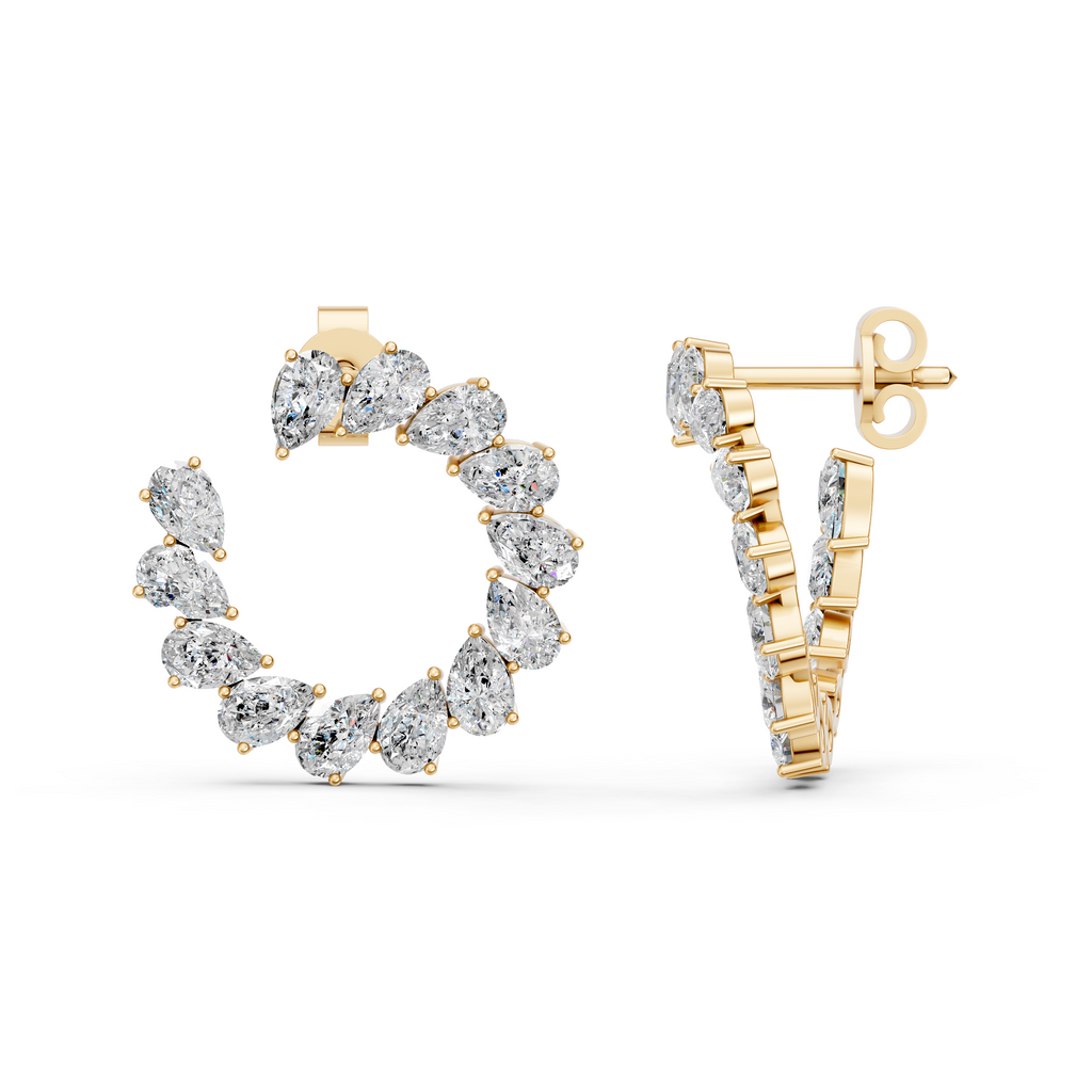 Pear Lab Diamond Front To Back Fashion Earring in 14K Yellow Gold – side view