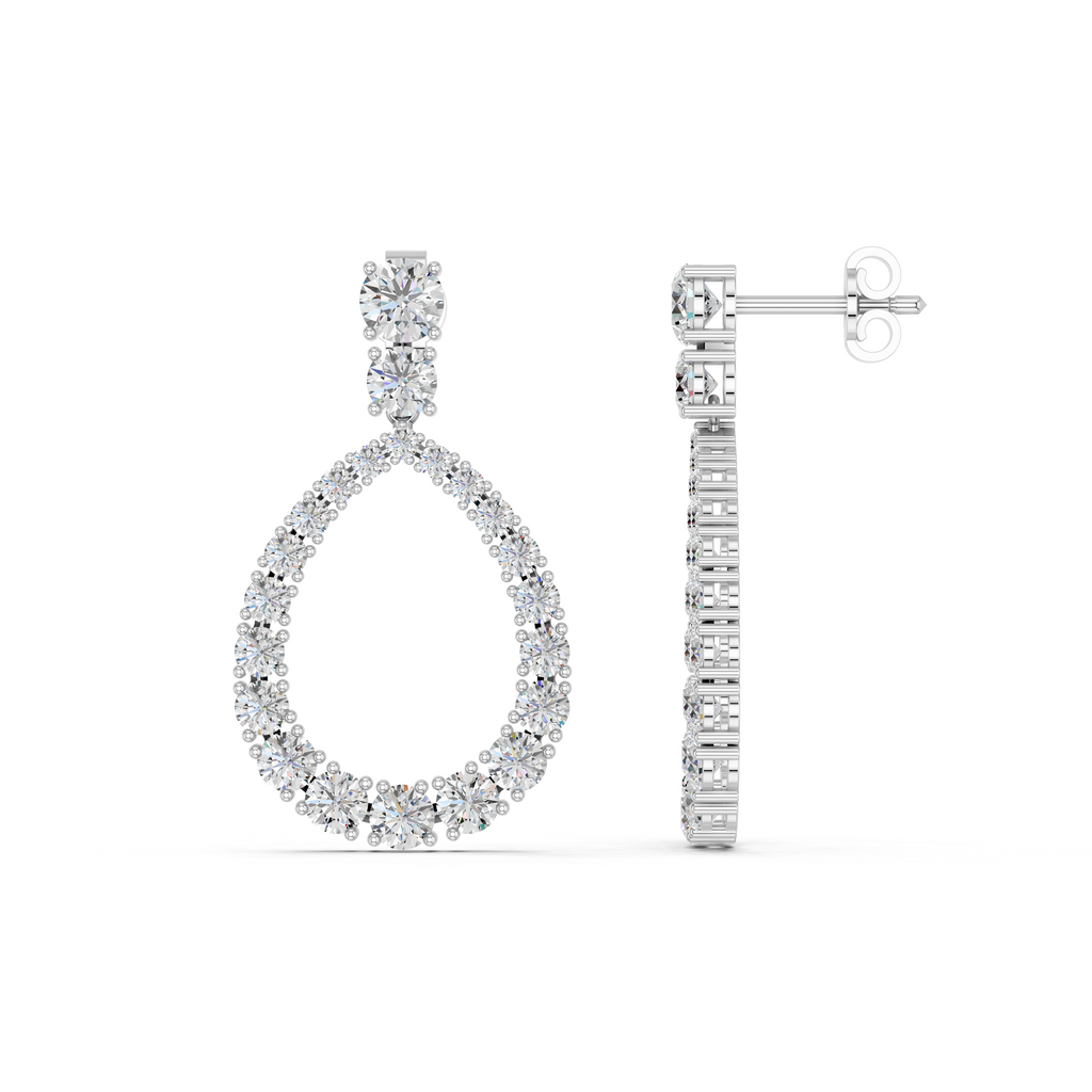 Round Lab Diamond Dangle Drop Earring in 14K White Gold – side view