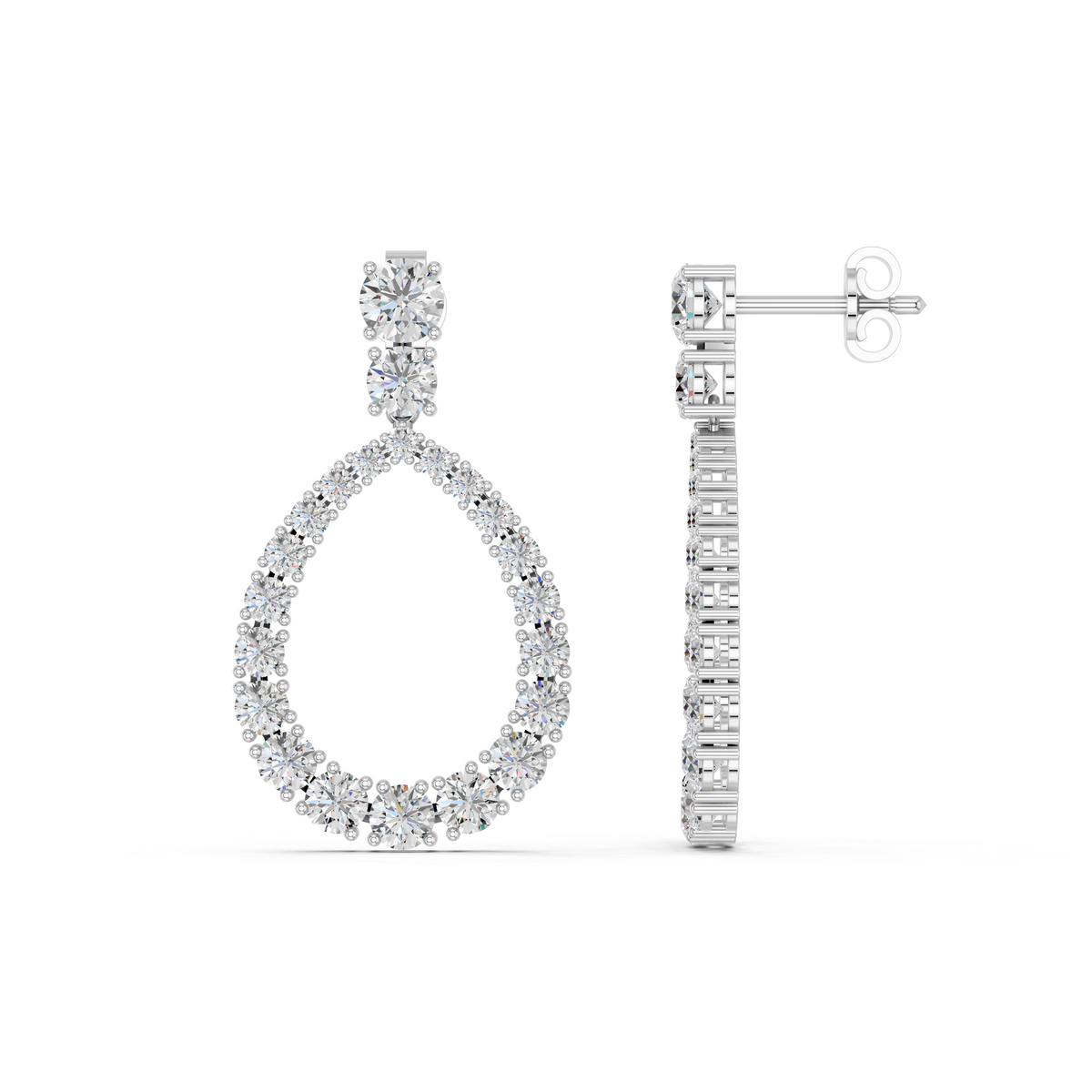 Round Lab Diamond Dangle Drop Earring in 14K White Gold – side view