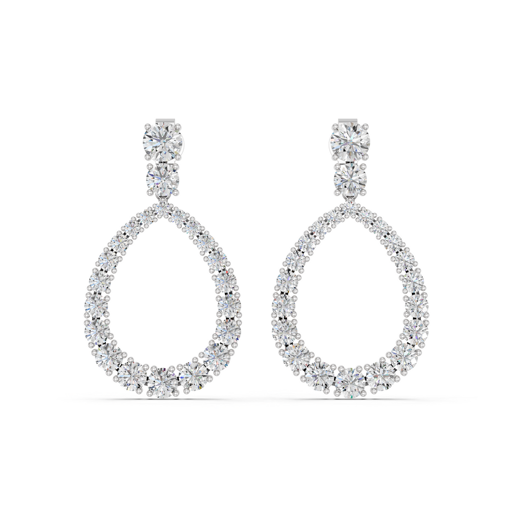 Round Lab Diamond Dangle Drop Earring in 14K White Gold – top view