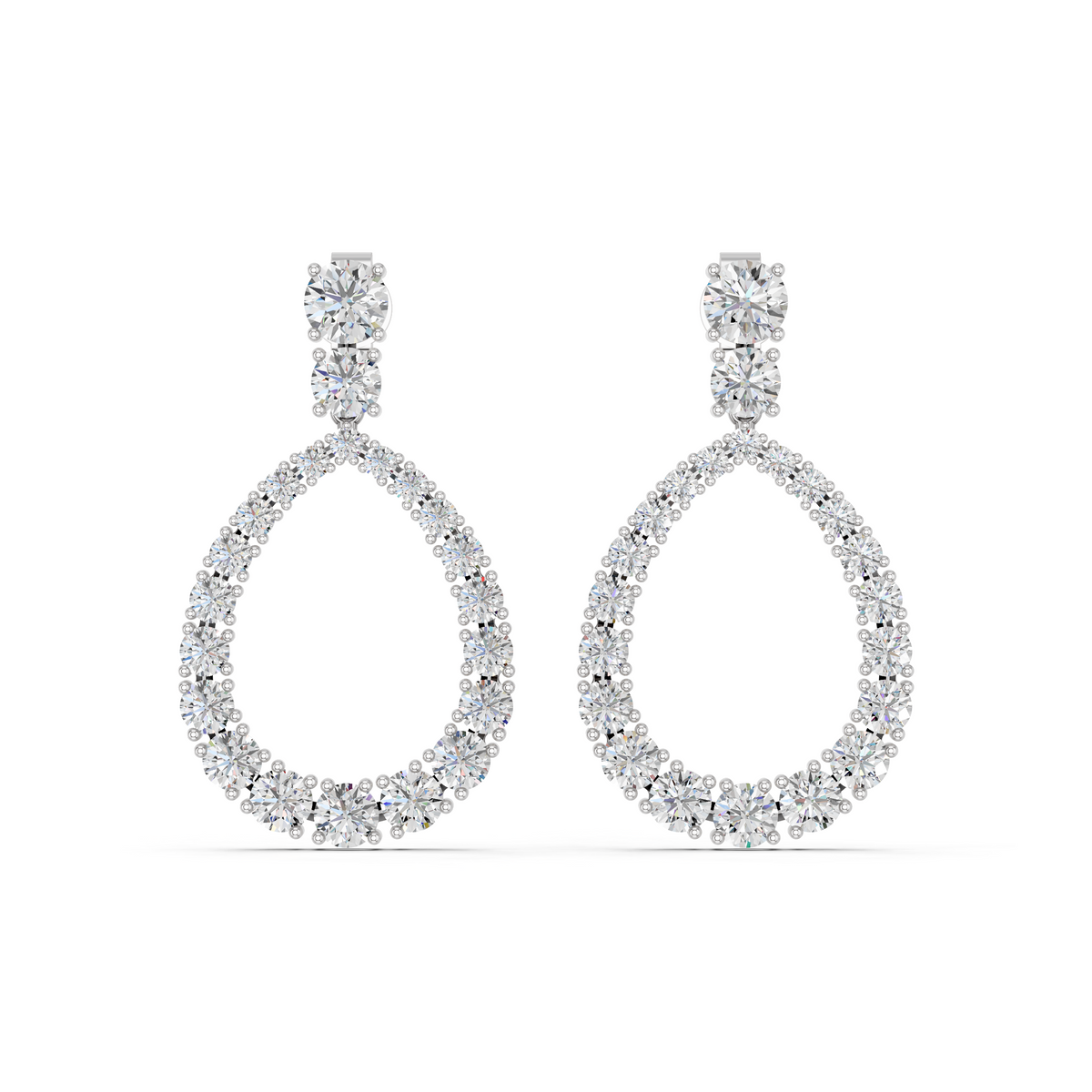 Round Lab Diamond Dangle Drop Earring in 14K White Gold – top view