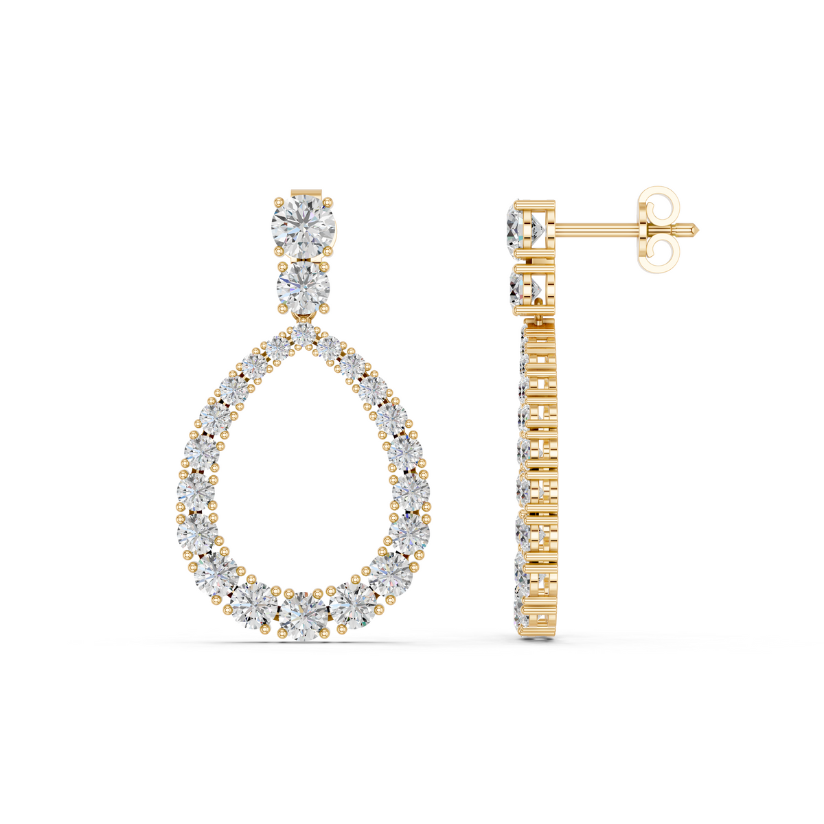 Round Lab Diamond Dangle Drop Earring in 14K Yellow Gold – side view