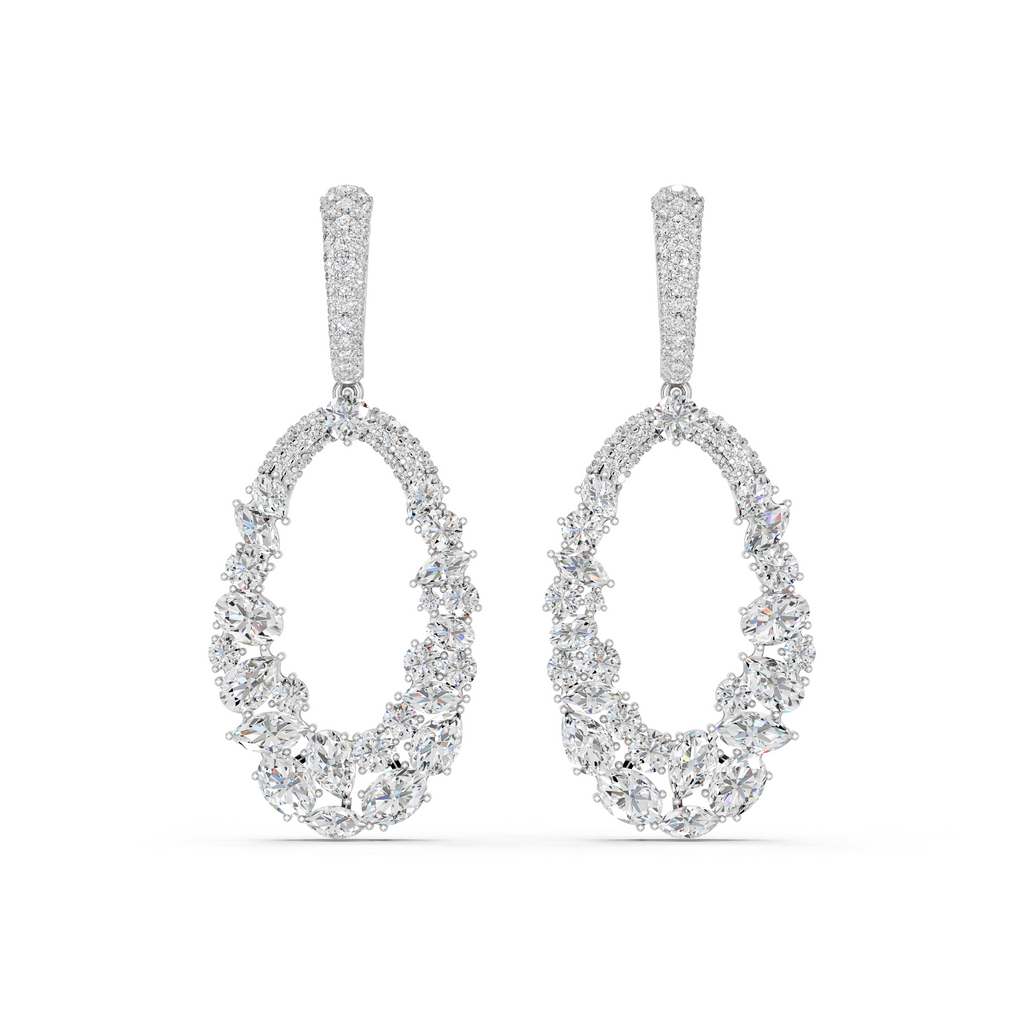 Multi Shapes Lab Diamond Dangle Drop Earring in 14K White Gold – top view