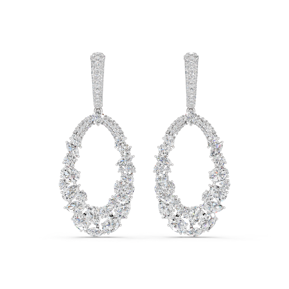 Multi Shapes Lab Diamond Dangle Drop Earring in 14K White Gold – top view