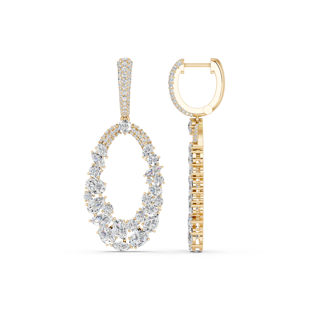 Multi Shapes Lab Diamond Dangle Drop Earring in 14K Yellow Gold – side view