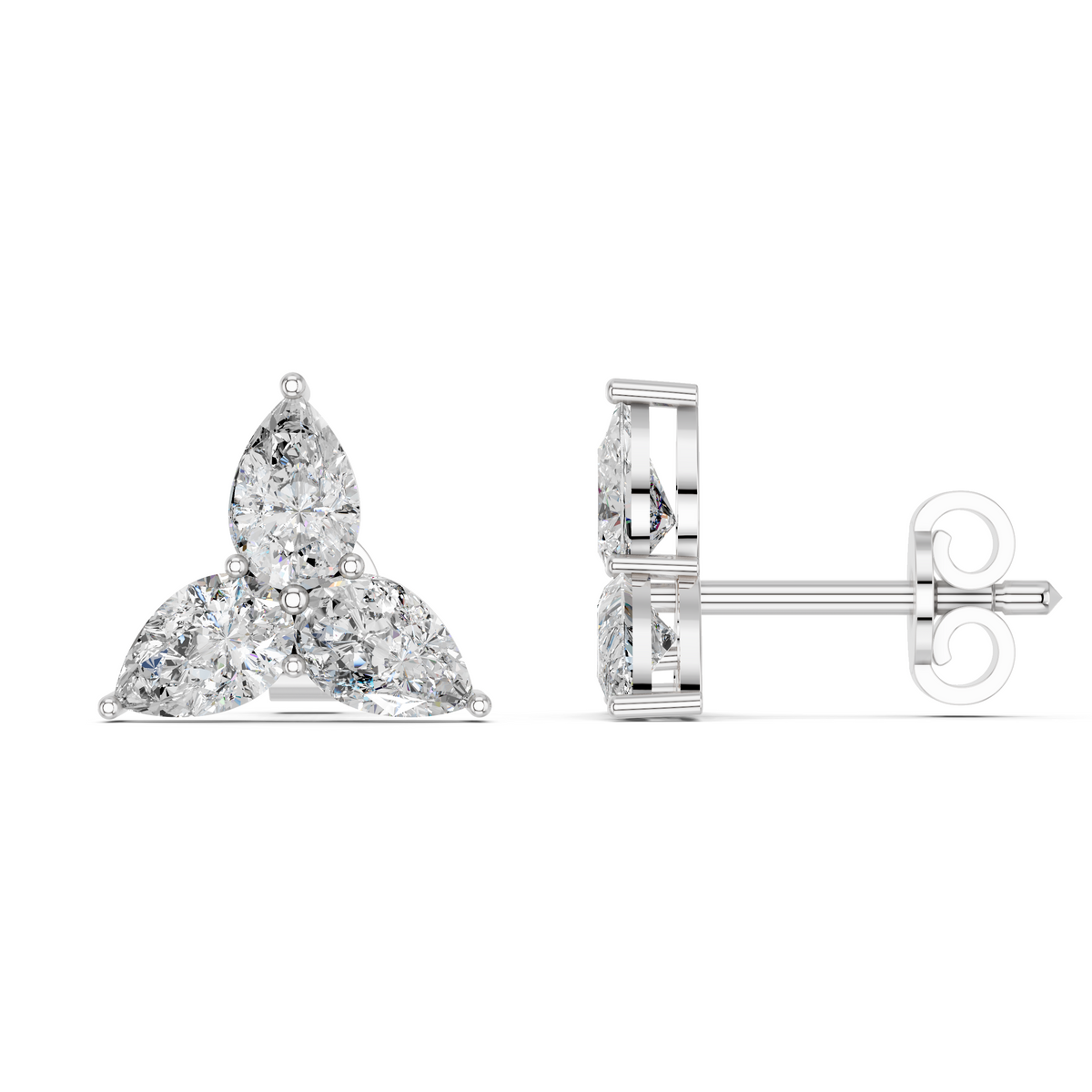 Pear Lab Diamond 3 Stone Stud in 14K White Gold – side view